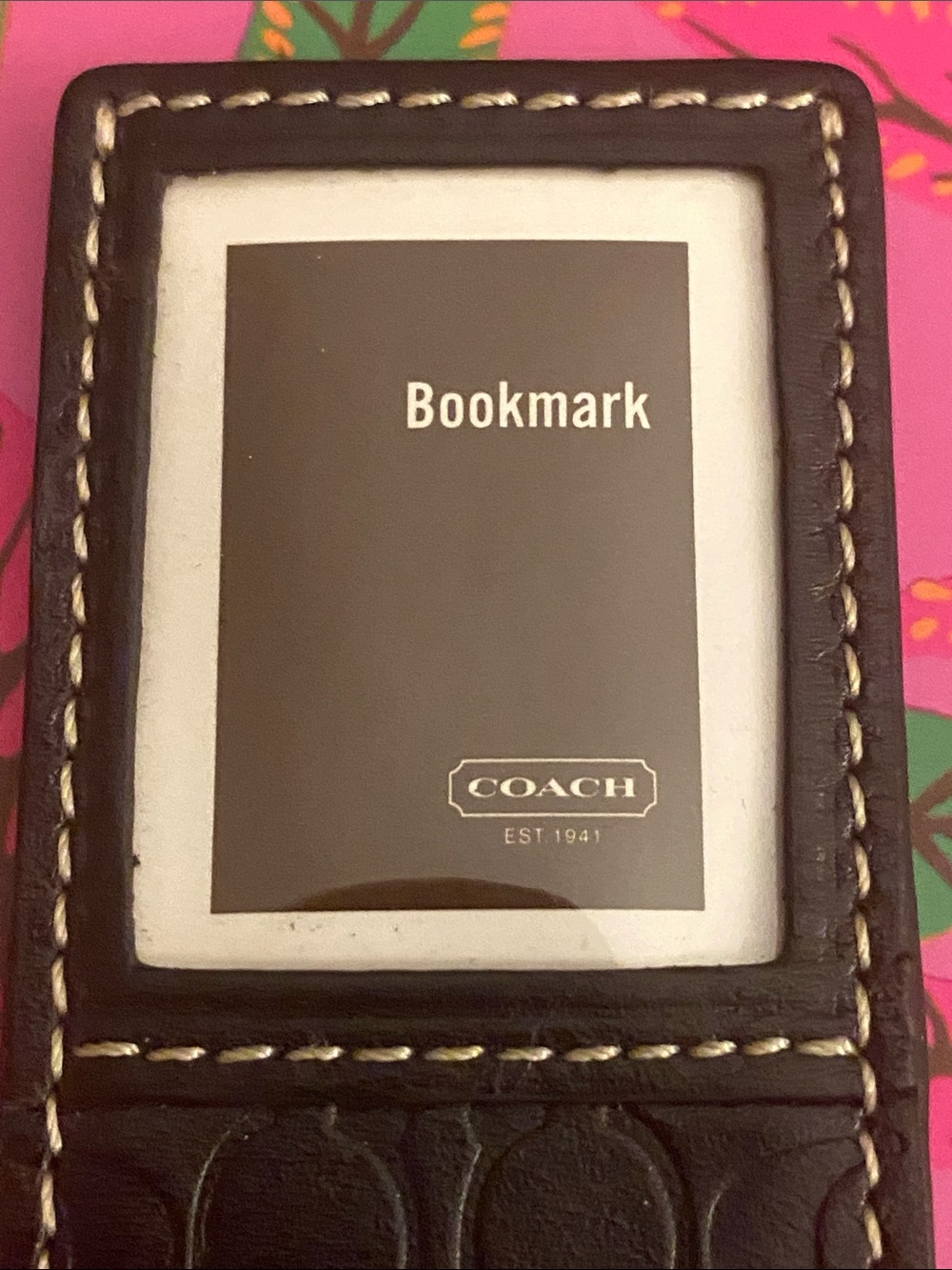 Coach Black Embossed Leather Bookmark with White Stitching - Picture 2 of 4